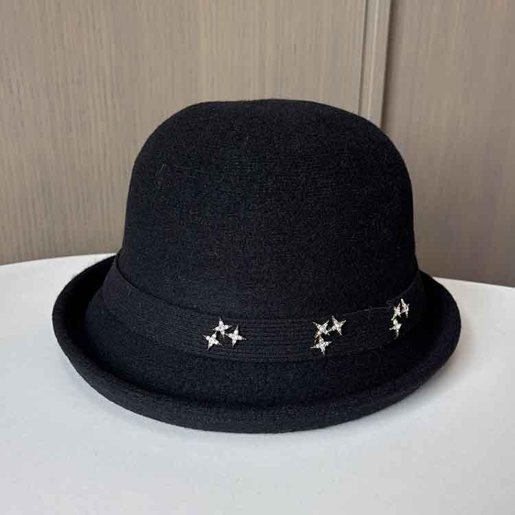 New high-grade woolen felt hat soft short brim crimped basin hat women's autumn and winter elegant dome bucket hat