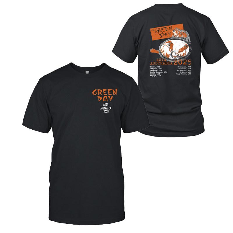 New Green Day Band Illustration Fun Music Album American Retro Punk Loose Mens and Womens Printed Tshirt
