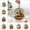 Decorative Shell Sleeping Dog Christmas Ornament 2D Xmas Dog Keychain  Christmas