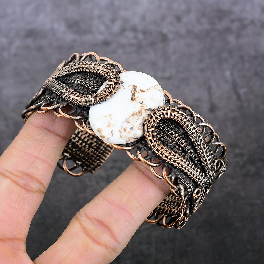 Браслет-манжета из натурального дикого коня с медной проволокой, регулируемый u9p89