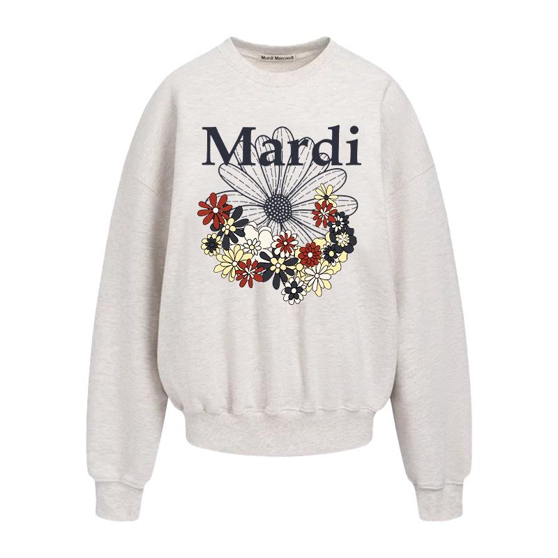 In Stock: Korean Style Unisex Sweatshirt with Floral Print & Letter Design, Round Neck.