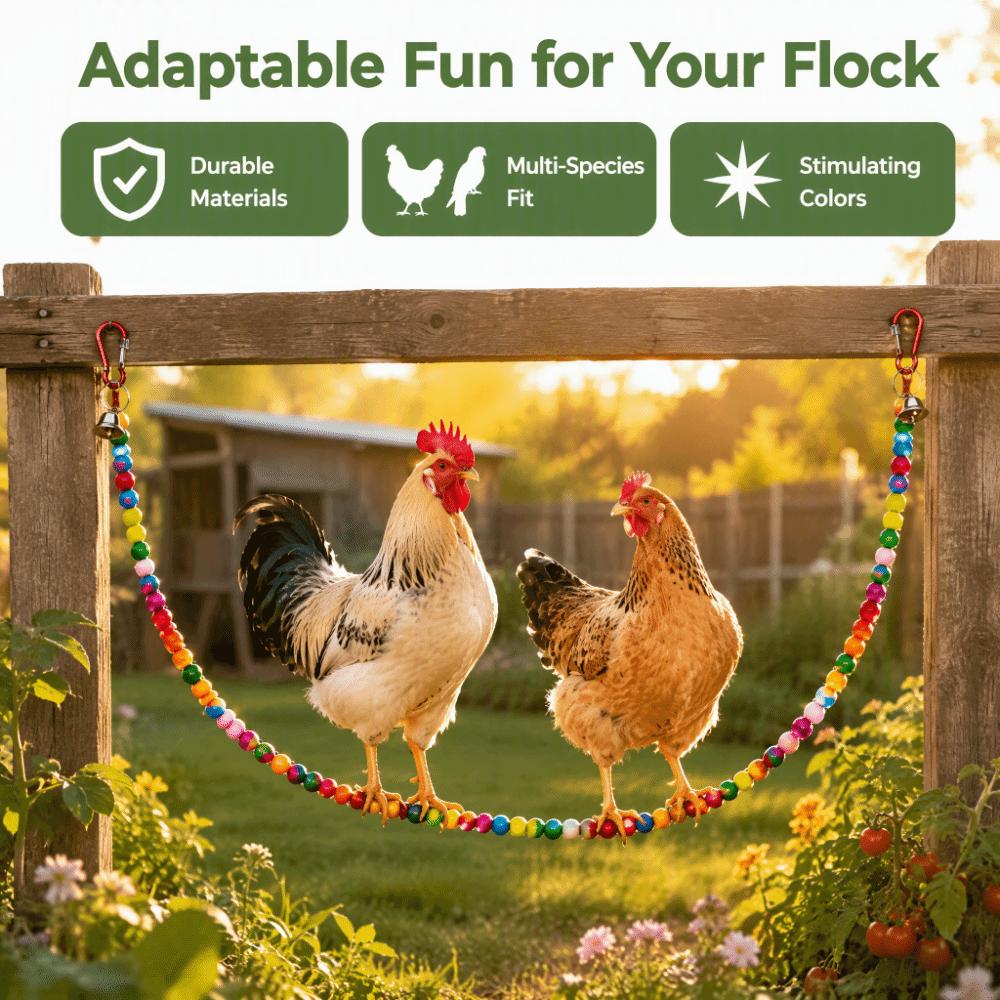Metal Chain & Hooks Chicken Perch Stand Handmade Wood Chicken Swing Toy Cage Interior