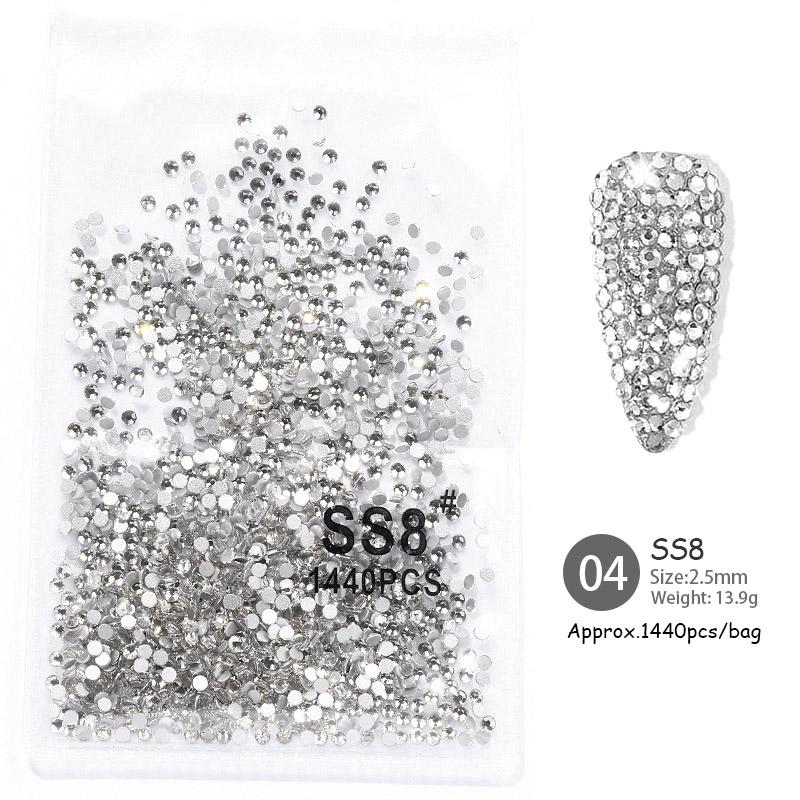 1440PCS Multi-size Crystal Nail Rhinestones Flat Bottom Clear Jewel Gems DIY Nail Art Decorations Strass Stones