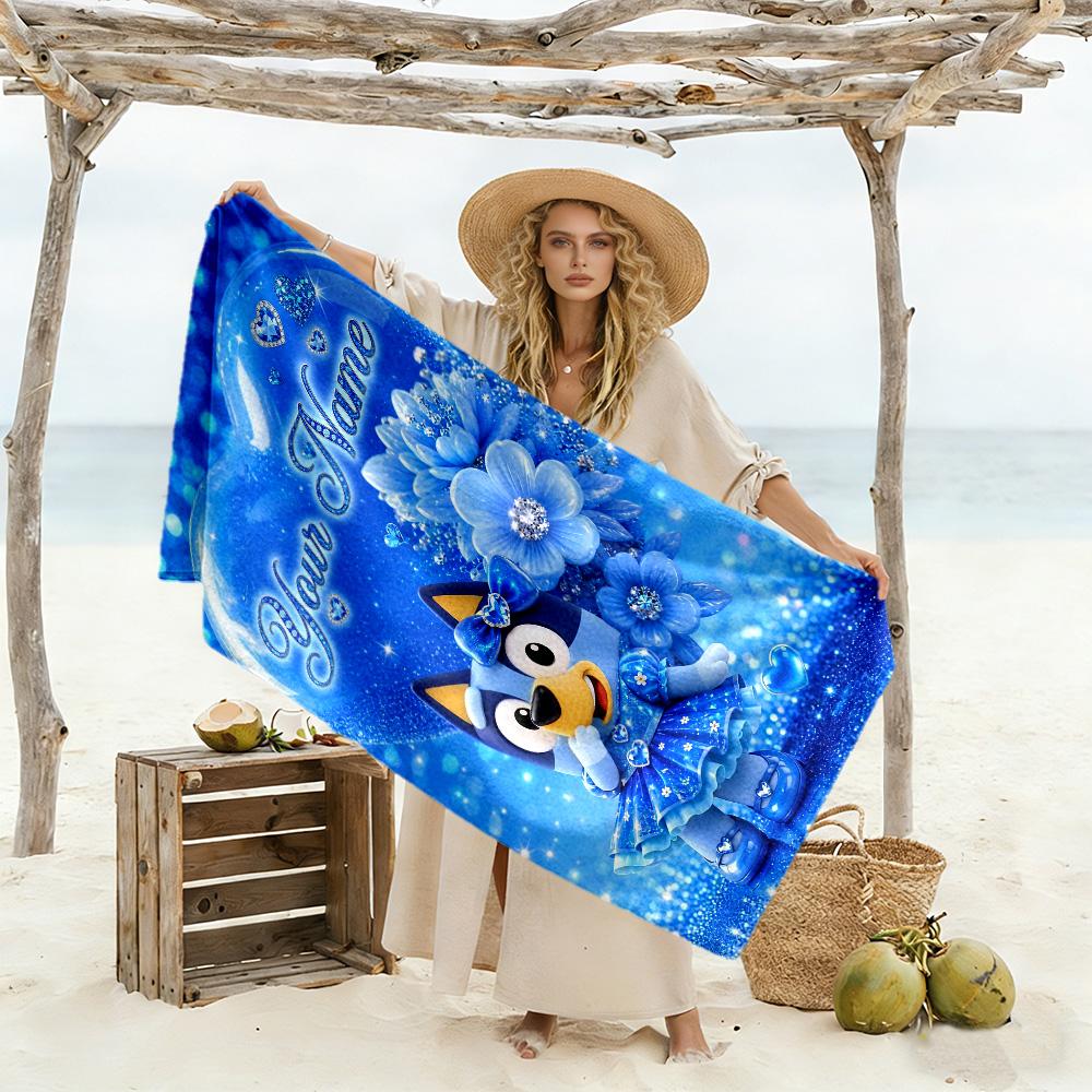 Bluey Personalized Name Beach Towel Super Soft Microfiber Quickdry Fabric Ideal for Travel Outdoor Swim Pool Yoga Surf Camping Hiking Gym Gift Holiday