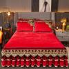 AI WINSURE European Luxury Velvet Bedspread Thickened Gold Embroidery Lace Ruffle Bed Skirt Queen King Size Bed Cover Warm Soft