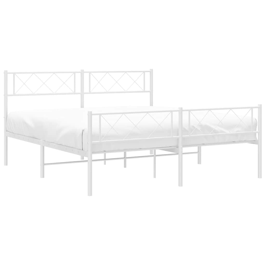 Metal Bed Frame with Headboard and Footboard White 135 x 190 cm