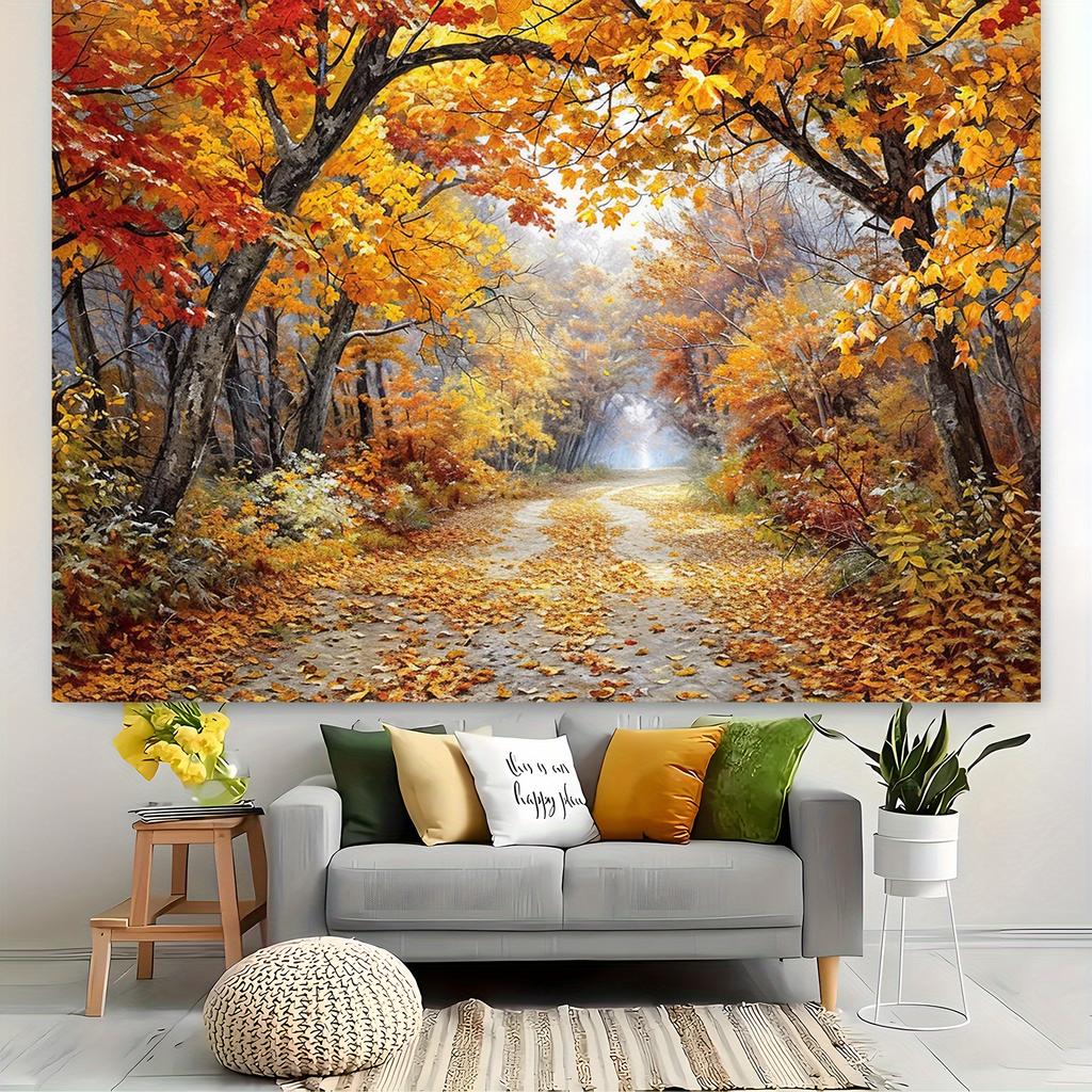 1 piece of autumn forest path leaf scenery photography background cloth party banner artistic romantic autumn forest path