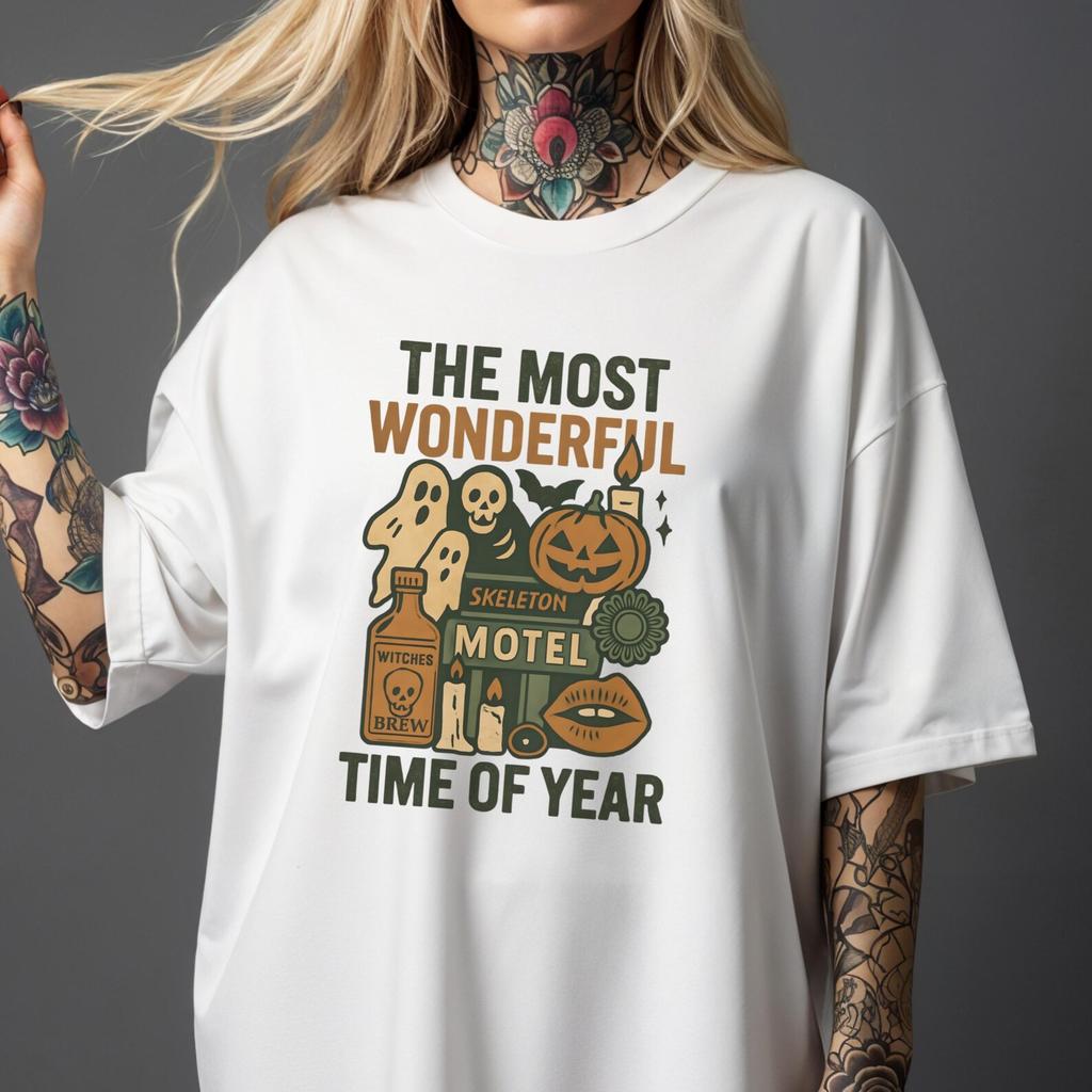 The Most Wonderful Time Of The Year Skeleton Motel T-shirt | Comfort Colors 1717 | Halloween Ghost Pumpkin Tee | Spooky Fall Graphic Shirt