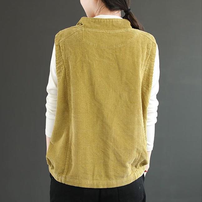 Women's Cardigan Vest Double Corduroy Cardigan Vest Jacket Autumn Winter Lapel Vest Top Vintage