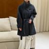 Womens Wool Blend Midi Coat With Stand Collar Tie Belt Thick Warm Loose Fit Outerwear Winter