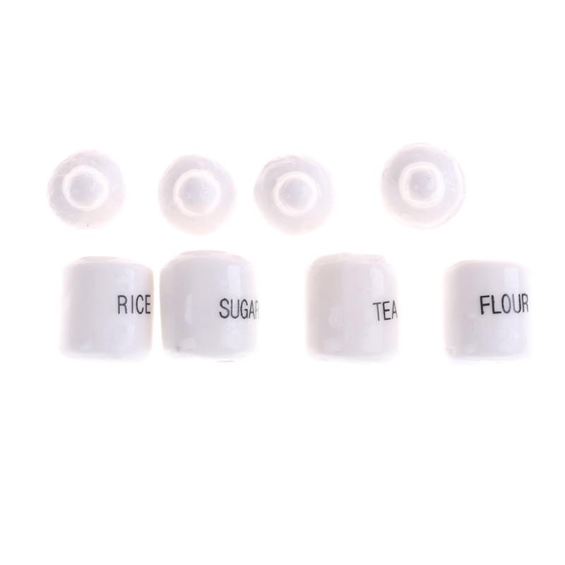 4Pcs 1/12 Dollhouse Miniature Cute White Ceramic Storage Jars Kitchen Access Classic Pretend Play Furniture Toys For Child