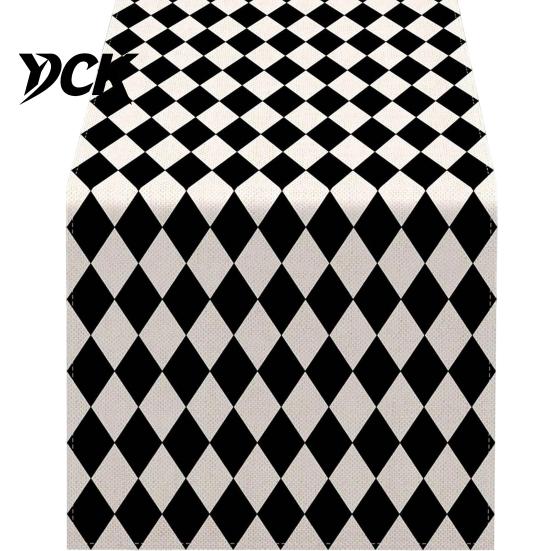 Anti-wrinkle Table Runner for Coffee Modern Geometric Runner, Black And White Checkered Stylish Pattern 72 Inch Striped Dining Decor Decorative