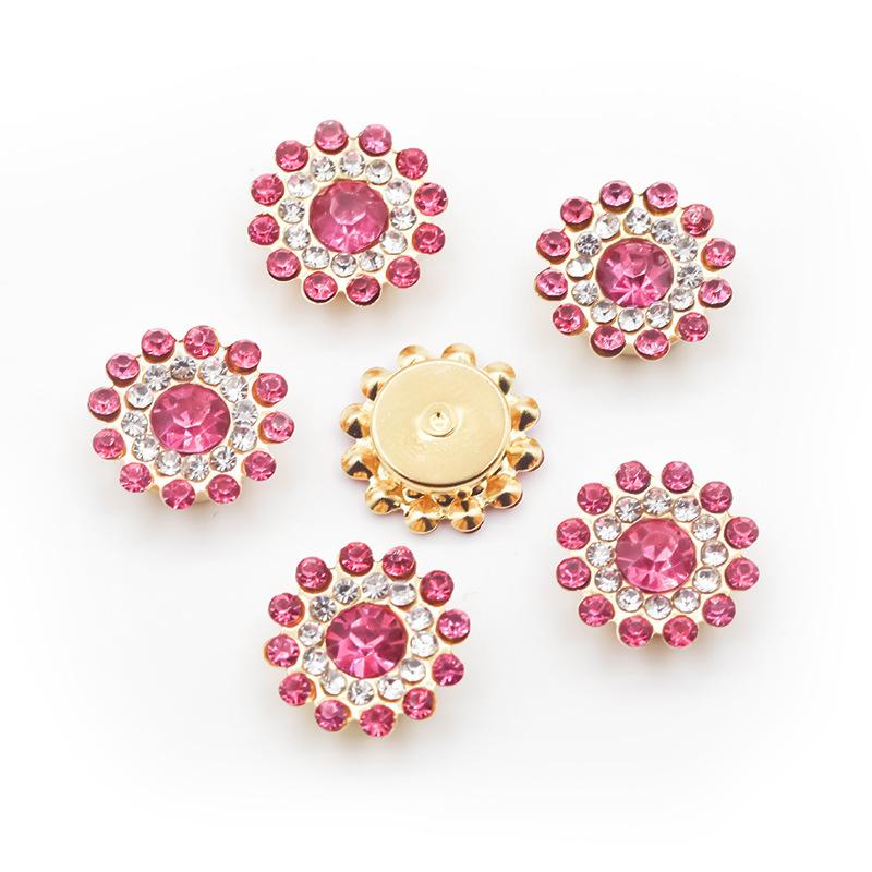 100pcs 14mm Round Plum Blossom Drill Triple Diamond Buckle Multicolor Flower Beads Round DIY Hair Accessories Colorful Double Layer Flower Rhinestones