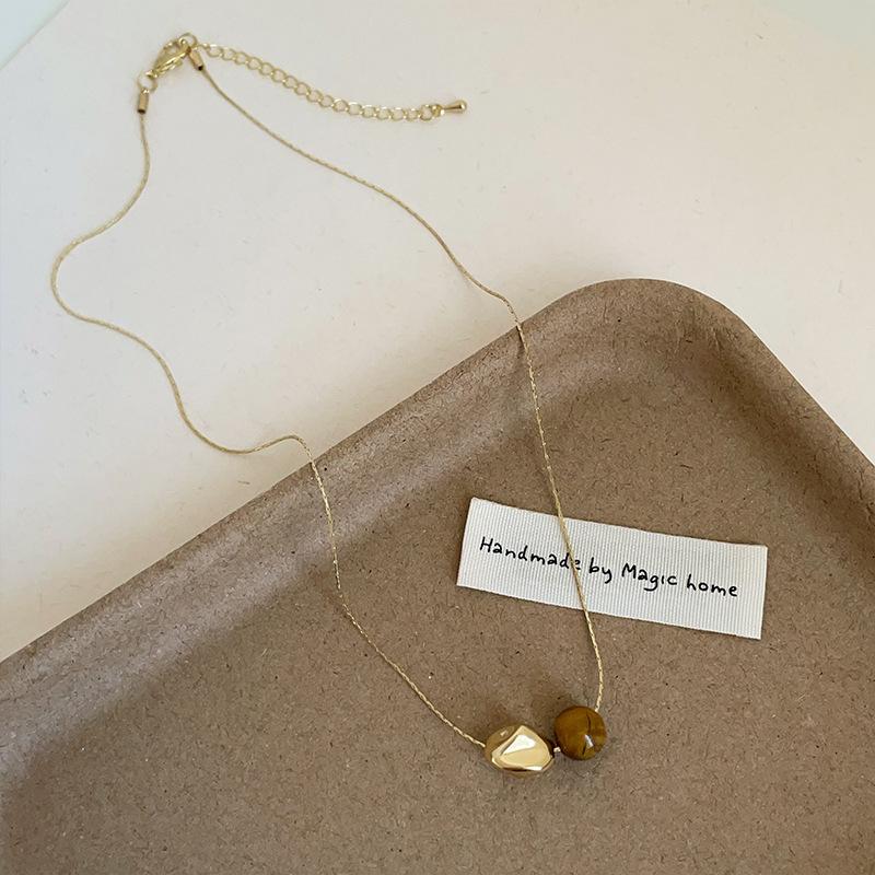 Ретро-легкое роскошное ожерелье из бисера с тигровым глазом, женское уникальное элегантное универсальное ожерелье на шею, цепочка на ключицу