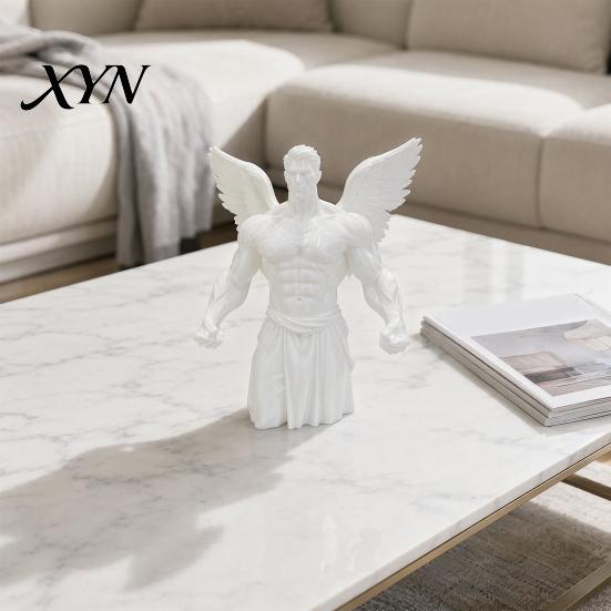 Мускусная статуэтка ангела, 3D-печатная фигурка, эстетичная статуя с мускулистыми крыльями для украшения дома, настольное украшение с матовой текстурой, устойчивая, на коленях