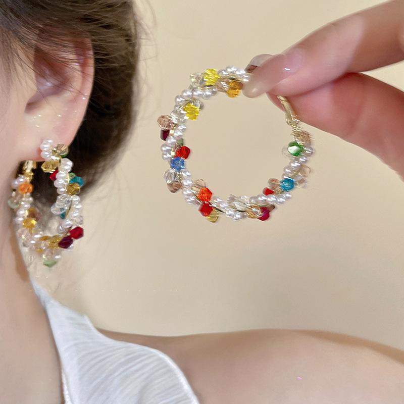Серьги с жемчугом из цветного стекла с серебряной иглой, серьги с дофаминовым, свежим и сладким темпераментом, нишевые высококачественные серьги