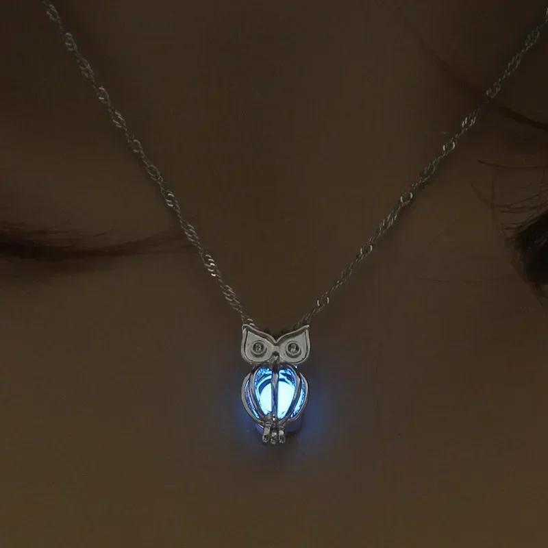 Style Glowing Owl Pendant Necklace Cute Luminou Jewelry Choker 3Color Atmosphere Birthday Gift For Women StainlessSteel Necklace