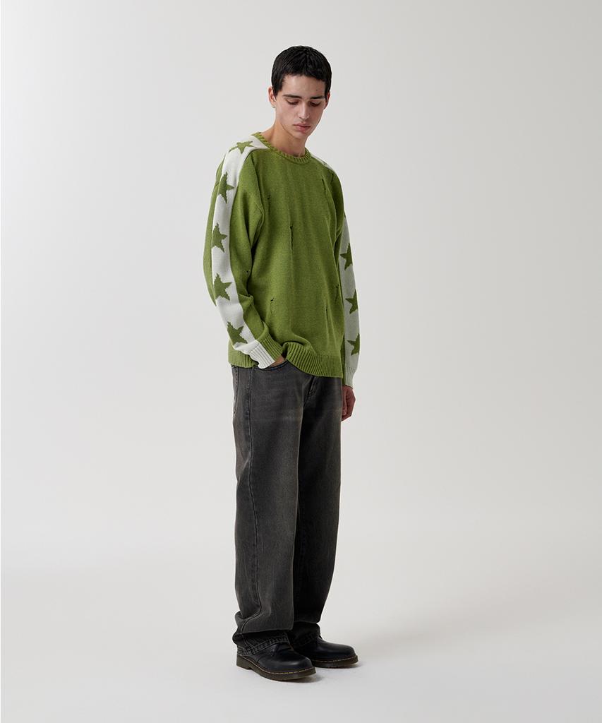 MAHAGRID Star Crash Knit Crewneck Olive(Mg2Fsmk610A)