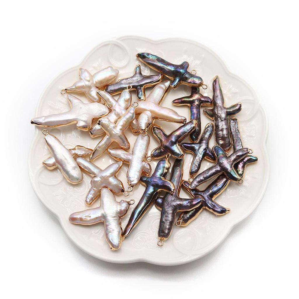 1Pcs Wrapped Pendant Freshwater Pearl Cross-Shaped Pendant For Jewelry Making DIY Necklace Accessory