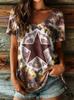 Women's V-Neck Boho Tie-Dye Daisy Print Short Sleeve T-Shirt, Casual Tops for Spring & Summer