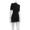 Women's New Arrival Sexy Lace Patchwork Bodycon Mini Dress High Neck Hollow Out Slim Fit Short Sleeve Elegant Evening Cocktail Party Club Dress