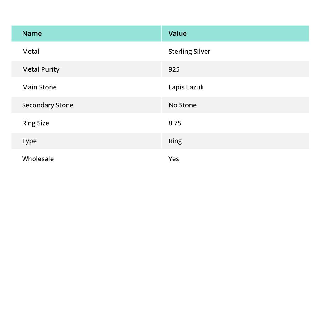 Подарочное кольцо из серебра 925 пробы с натуральным лазуритом, размер 8,75 G4A20
