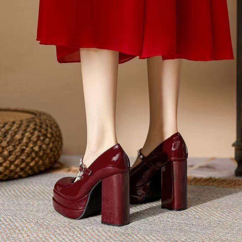 Square Head Waterproof Table High Heels Single Shoes Women's 2025 New Versatile Fashion Small Thick Heel Mary Jane Women's Shoes