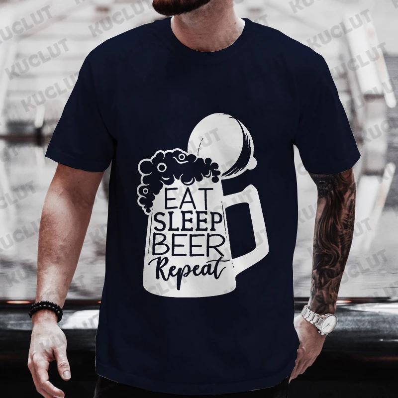 Men's T-shirts Eat Sleep Beer Repeat Funny Graphic Y2k Clothes Beer DAY Drinking Party Tops Plus Size Streetwear Short Sleeve
