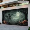 1 piece, Halloween Ghost Night Garage Door Flag, Mysterious Moonlight House and Pumpkin Design, Halloween Decoration