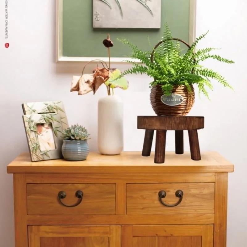 Wooden Plant Stand Flower Pot Base Holder Stool Indoor Outdoor Garden Succulent Pots Tray Flower Display Plant Stand SmallStool