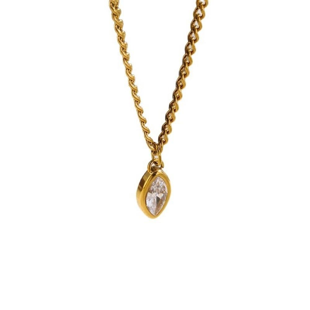 Jewelry Oval Pendant Necklace Stainless Steel Clavicle Chain Fashion Cubic Zirconia Necklace Women