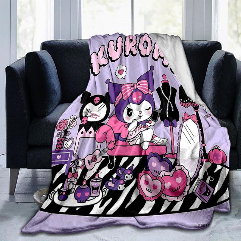 1pc Kuromi's Cozy Corner Blanket, Seasonal Home Decorative Throw for Room, Cute Gift Idea, Living Room, Travel, Camping, Car Blankets, Beach, Office N