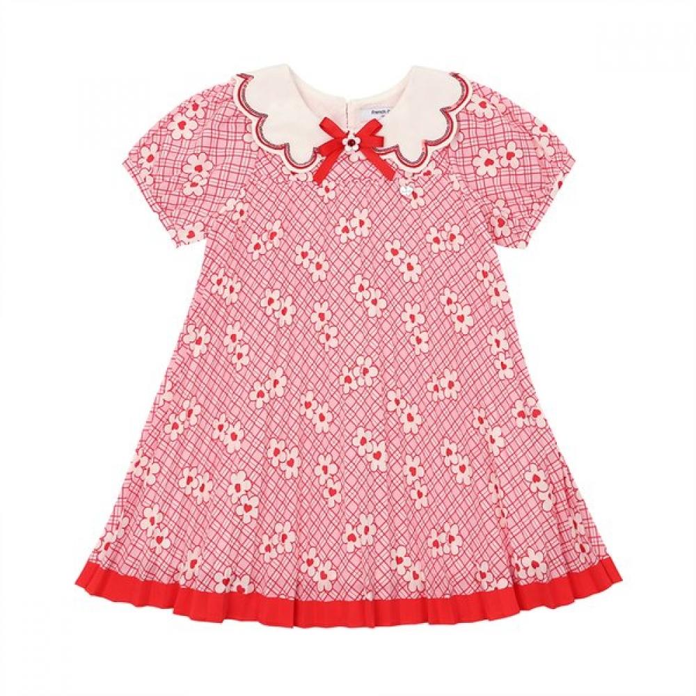 French Cat Pink Heart Flower Collar Dress Q52dao080p1