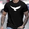 Men's Summer Loose Size 100% Cotton Eagle Printed Round Neck Short Sleeve T-shirt Top