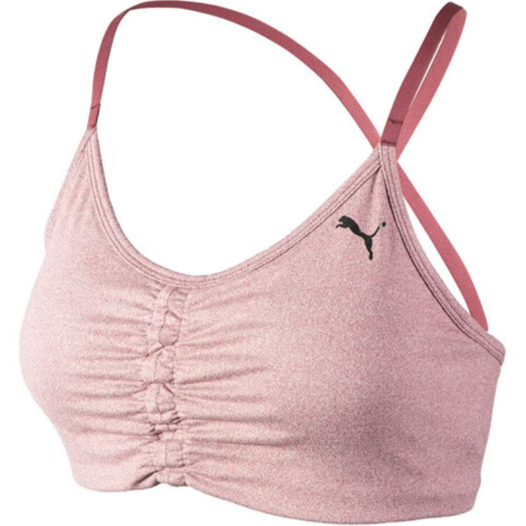 Puma Мягкий эластичный спортивный бюстгальтер Studio Yoga Series с однотонным логотипом и низкой интенсивностью поддержки, женское нижнее белье бордового цвета 521602-22
