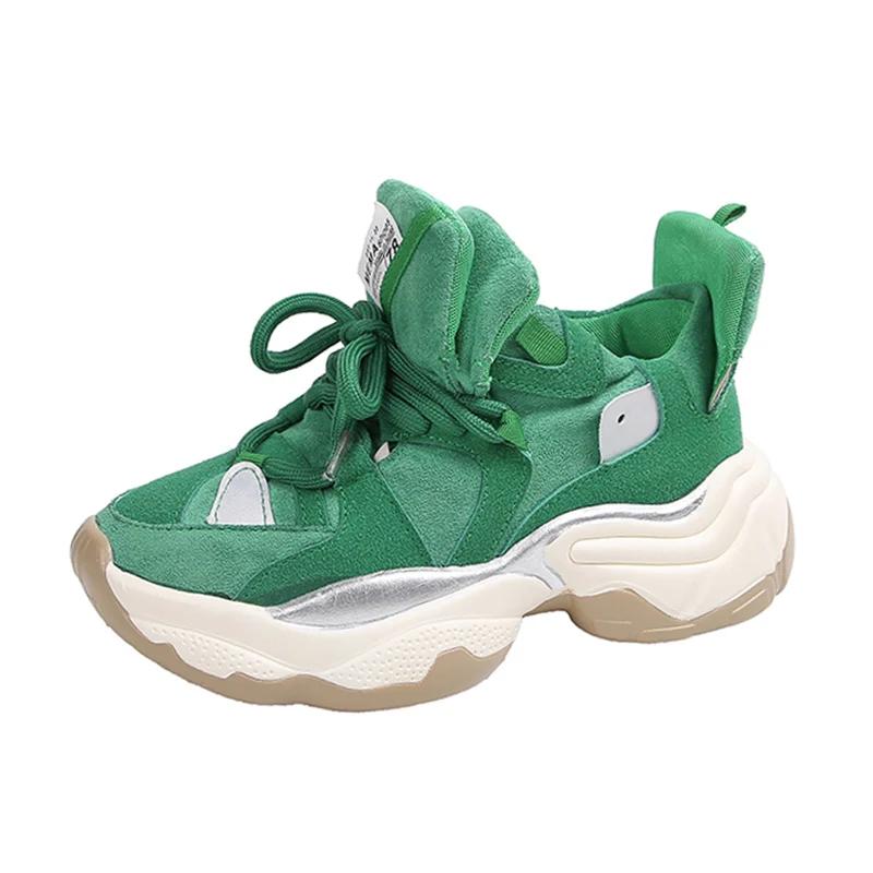 Осенние новые зеленые массивные кроссовки женские замшевые туфли на платформе повседневные туфли популярные женские туфли на платформе вулканизированные для женщин