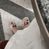 High-end Metal Buckle Exposed Toes Hollow One-word Slippers Women's Summer Wear French Small Sandals Flat-bottomed Beach Mops