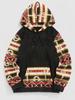 Men's Retro Ethnic Aztec Printed Fluffy Fleece Kangaroo Pocket Pullover Hoodie