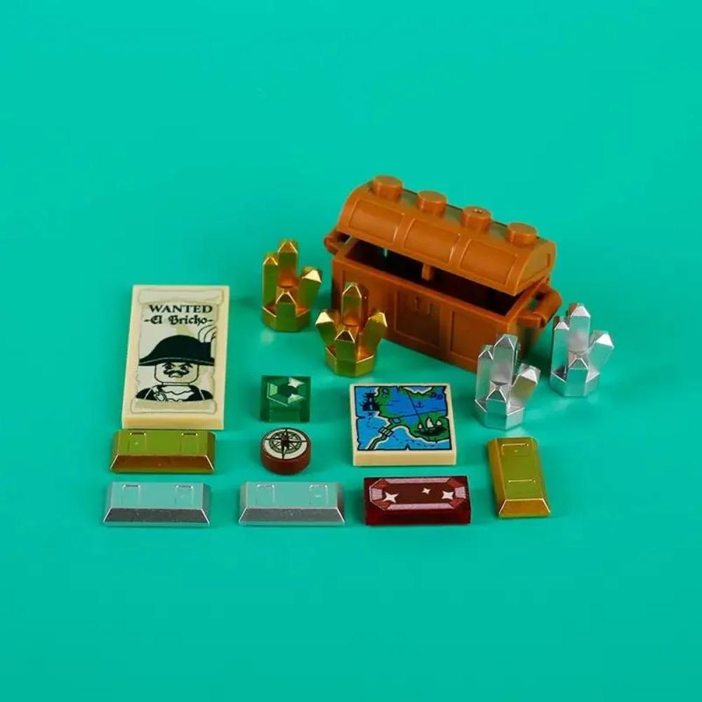 MOC Building Blocks Accessories Precious Gold Ore Silver Diamond Stash Pirate Map Coins Toy Model Mini Bricks ATM Gifts Toy K046