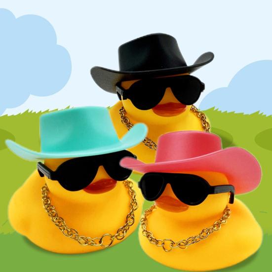 Ковбойская шляпа, желтая утка с солнцезащитными очками, милые игрушки для ванной для детей, плавающий декор для бассейна, украшение для приборной панели автомобиля без содержания бисфенола А