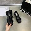 Fashion Hot Selling Bow High Heels 2025 Spring New Square-headed Silk Ribbon Buckle Single Shoes Shallow Thick-heeled Women's Shoes