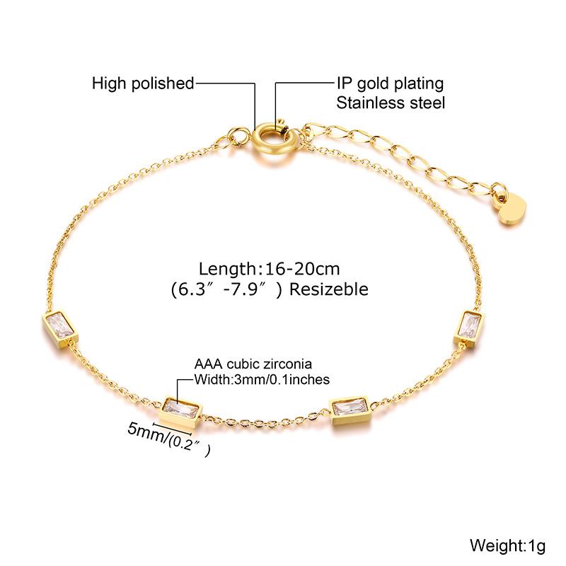 Square Zircon Double Layer Bracelet Stainless Steel Dainty Minimalist Chain Bracelet for Women Everyday Jewelry Gift