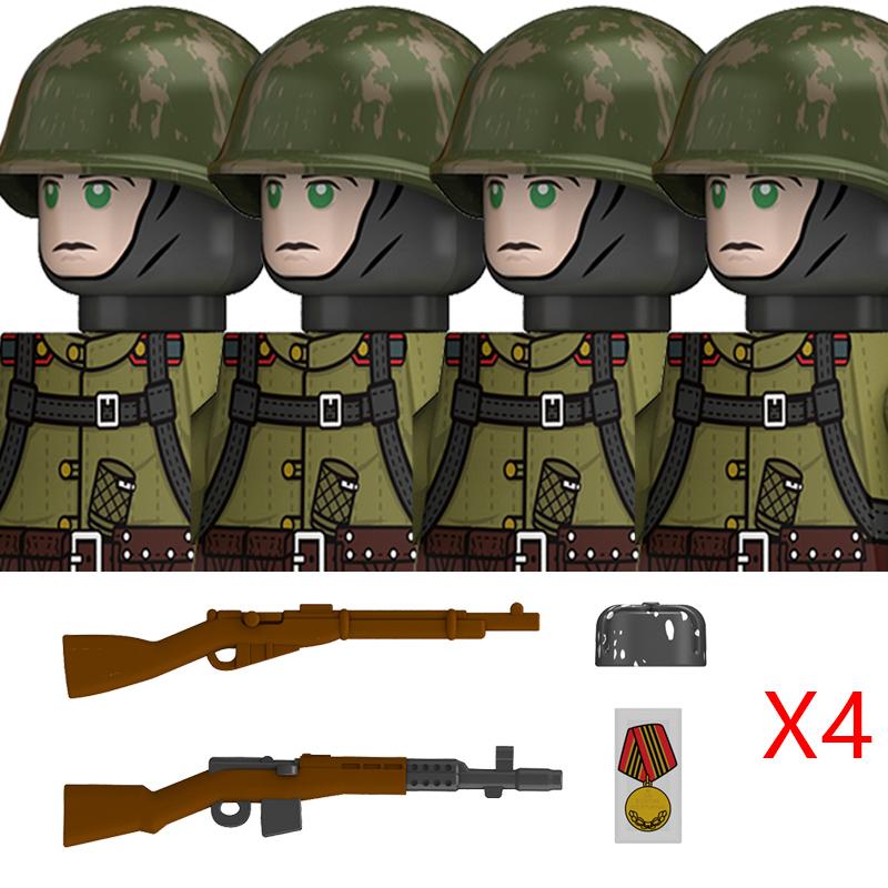 Военные WW2 Россия Фигурки Солдат Строительные Блоки Армия Пехота Советский Союз Воин Офицер Военное Оружие Кирпичи Игрушки Ребенок