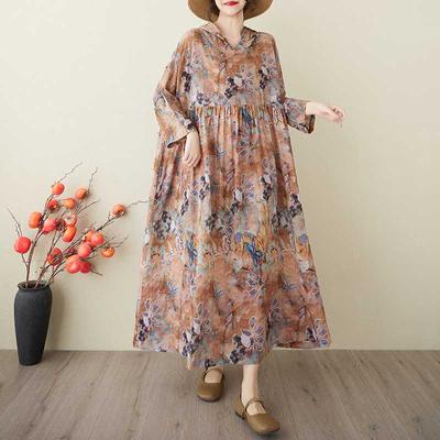 Женское ретро платье с капюшоном из парчи с облачным узором