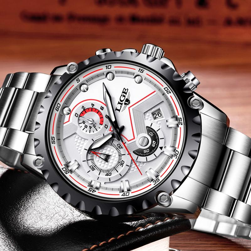LIGE Fashion Luxury Man Watch Brand Business Stainless Steel Band Waterproof Quartz Watches for Mens Military Casual Chronograph