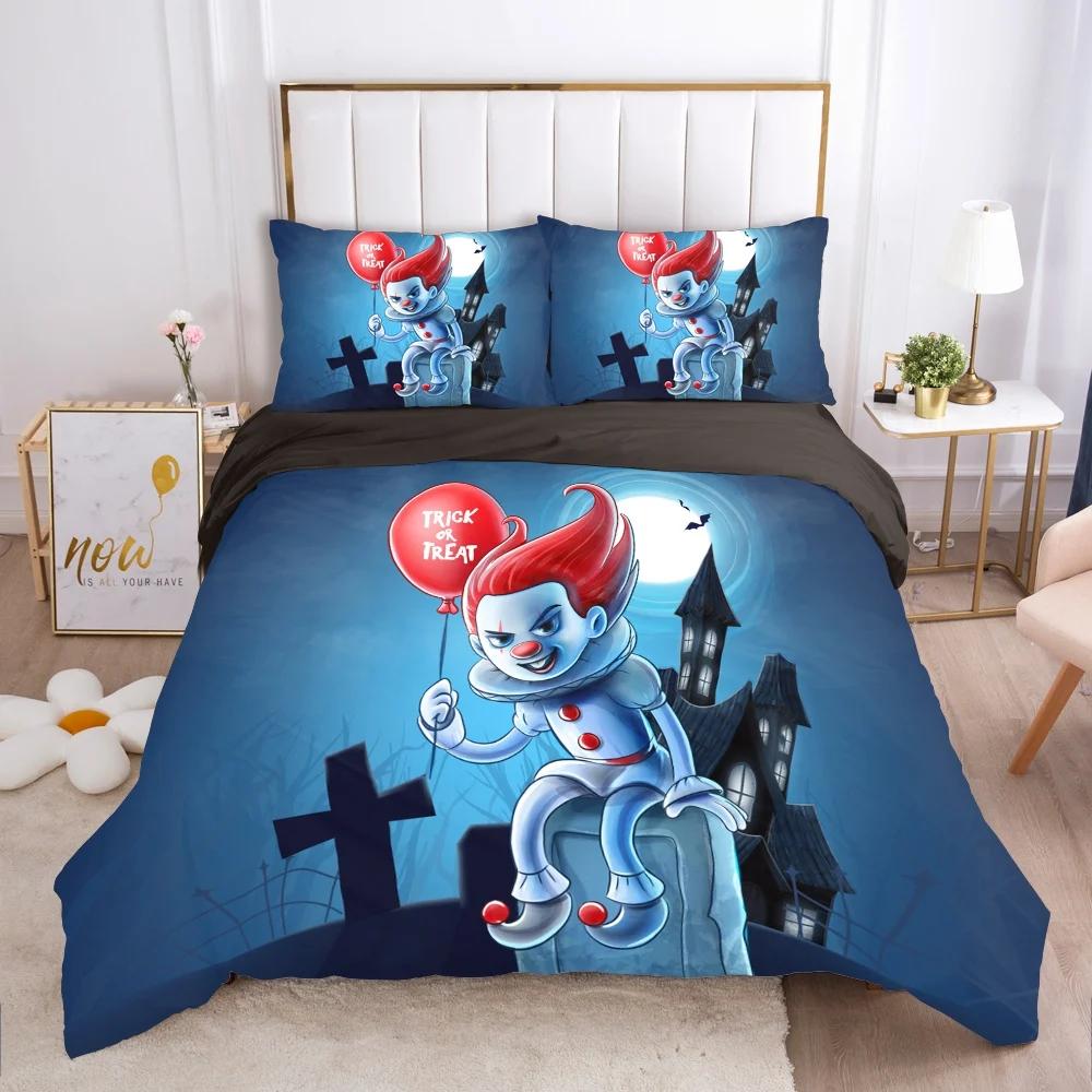Cartoon Halloween King Queen Duvet Cover Horror Eyes Grimace Bedding Set for Children Boys Girls Scary Night Theme Quilt Cover