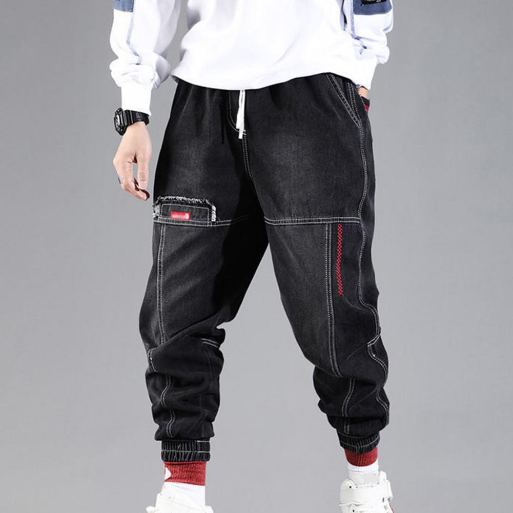 Men's Plus Size Trousers Korean Version of Workwear Jeans Trendy Light Hip-hop Style Loose Youth Harlan Lace-up Trousers