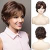 Ladies' Mixed Brown Slanted Bangs, Short Curly Hair