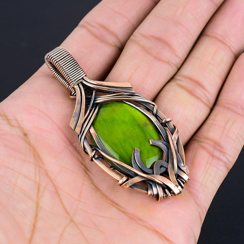 Подвеска из лабрадорита с зелёной вспышкой, ювелирное изделие из драгоценного камня, подвеска с обмоткой из медной проволоки 999 пробы, украшение ручной работы, подвеска с камнем-талисманом, подарок для него