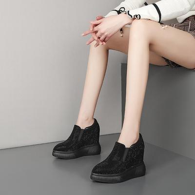 Нишевая мода горячий бриллиант глубокий вырез туфли-лодочки 2025 весна новинка острый носок толстая подошва внутренняя высота увеличивающая повседневные маленькие кожаные туфли женская обувь